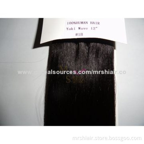 12-Inch Color 1B# Yaki Wave Human Remy Hair Weaves